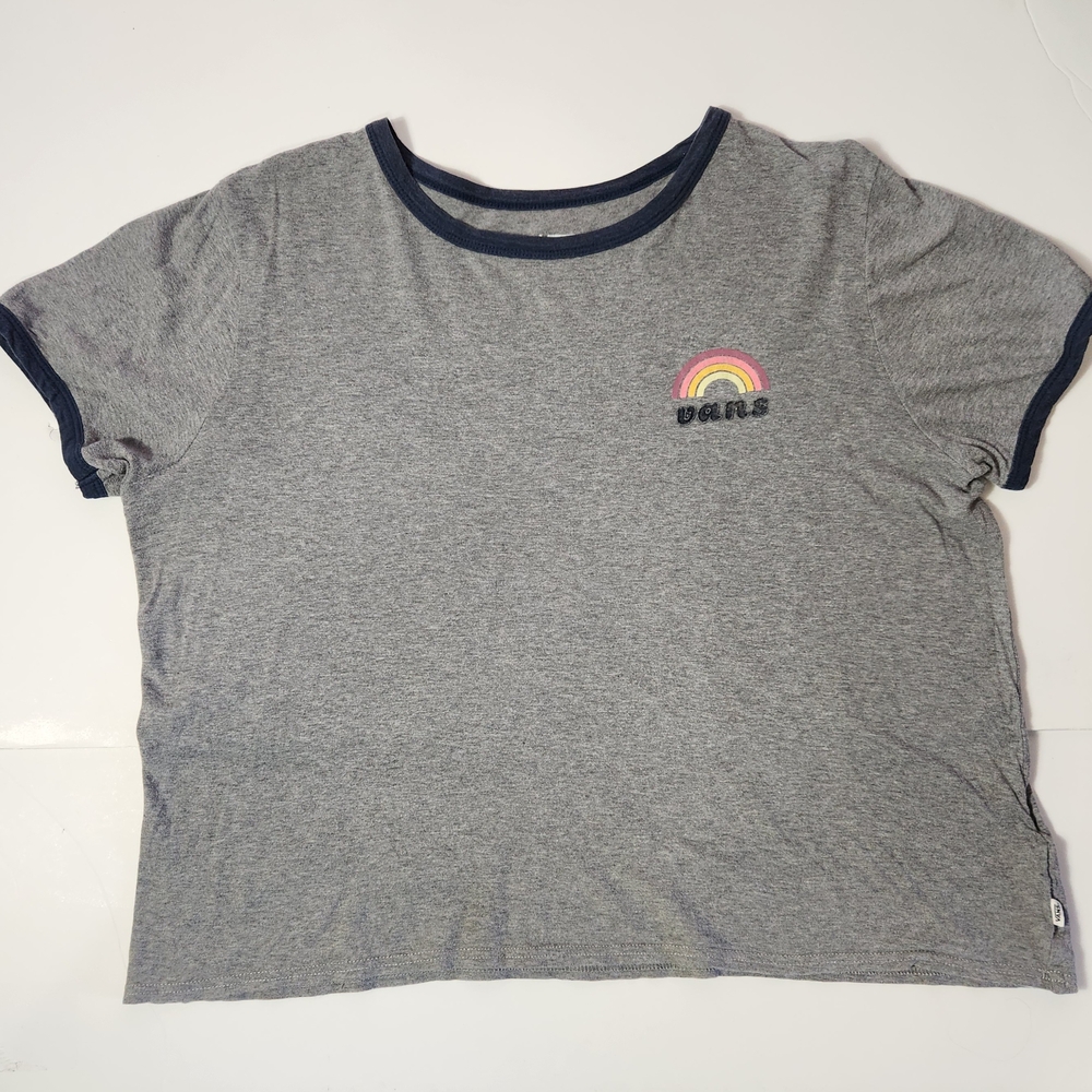 Vans Women's Gray T-Shirt with Rainbow Design Logo Size: XL